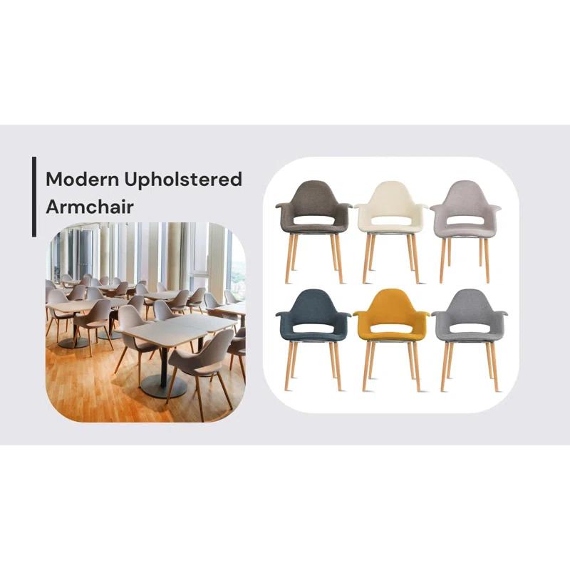 George Oliver Conover Clontz Upholstered Dining Armchairs – Mid-Century Modern Fabric Seat with Natural Wood Legs (Set of 2) (Set of 2)