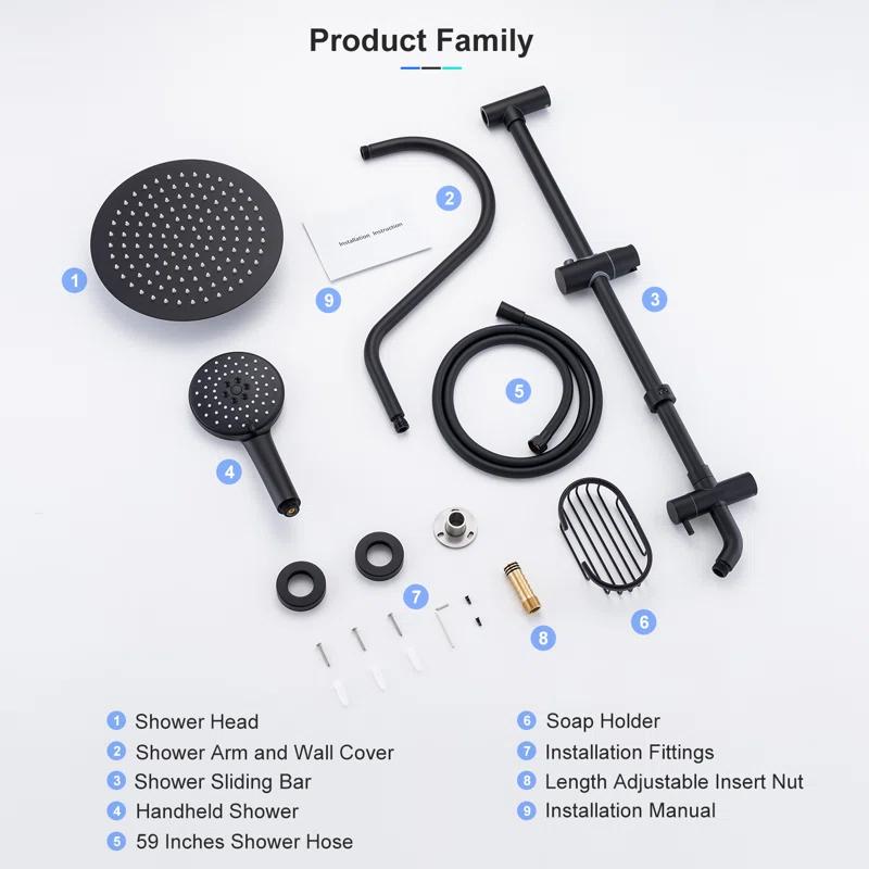 Rainlex Rainlex Rain Shower System Multi-function Hand Shower with  Slide Bar RX2001H