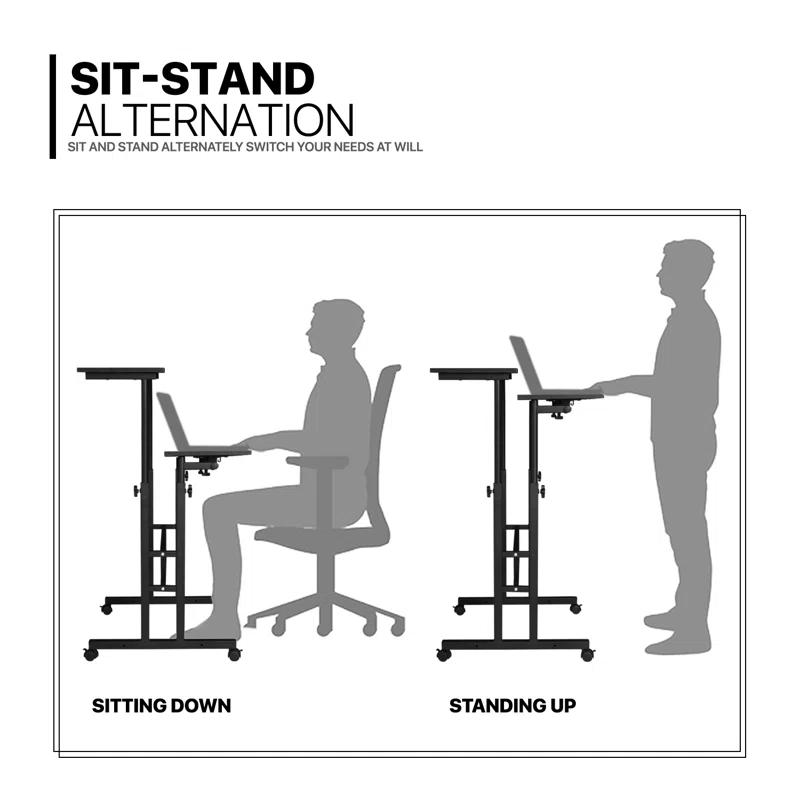 MoNiBloom Mobile Computer Desk, Adjustable Height Laptop Standing Desk with Tilting Tabletop and Monitor Shelf