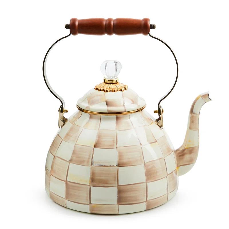 Mocha Check 3 Quart Tea Kettle