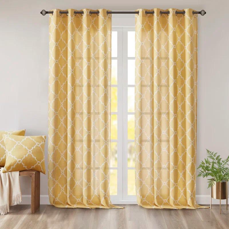 Madison Park Fretwork Print Grommet Top Single Window Curtain Panel
