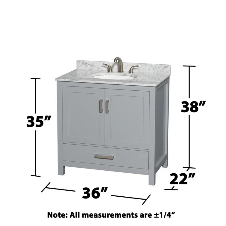 Wyndham Collection Sheffield 36" Freestanding Single Bathroom Vanity with Marble Top with 24" Mirror