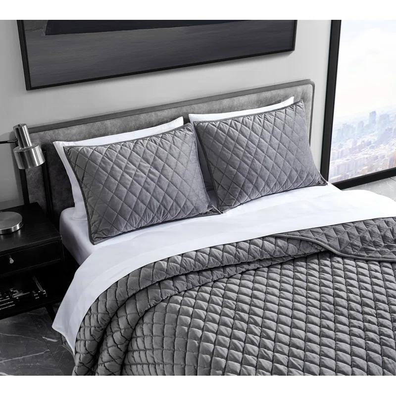 Vera Wang Waffle Stripe Vera Wang Diamond Velvet Quilt Set
