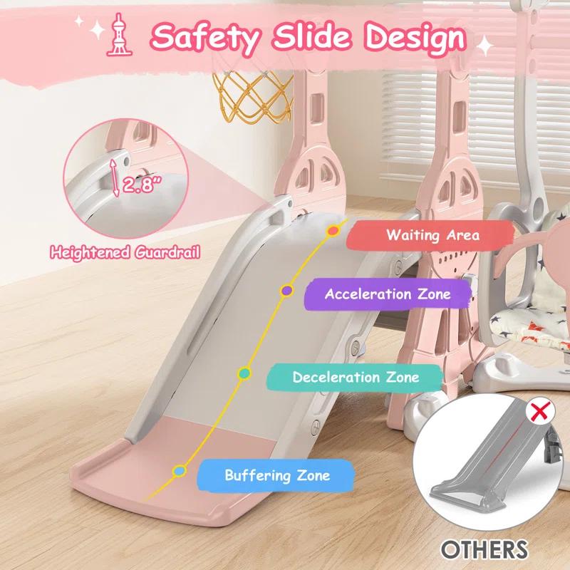 Suteck 4 in 1 Toddler Slide, Kids Slide with Climber and Swing Outdoor Indoor Slide Playset