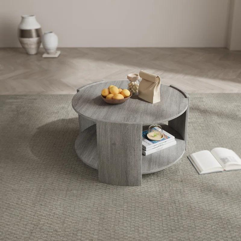 Michaelee Round Coffee Table, 36" Rustic Modern Circle Coffee Tables with 2 Tier Storage Shelf, Cocktail Table for Living Room Apartment