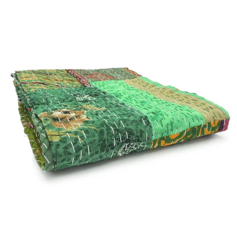 Rajani Home Handmade Kantha Silk Blend Throw Blanket