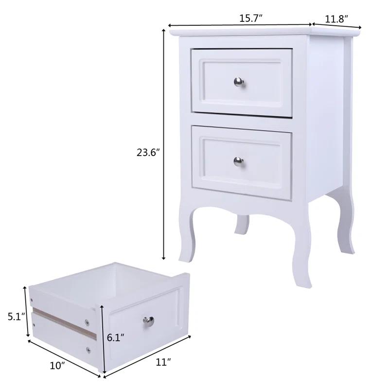 Country Elegance White Wood Dual Nightstands Set of 2