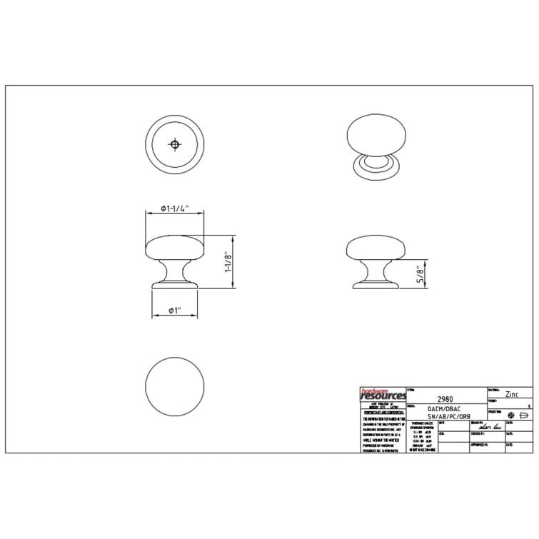 Elements by Hardware Resources Madison 1 3/16" Diameter Mushroom Knob