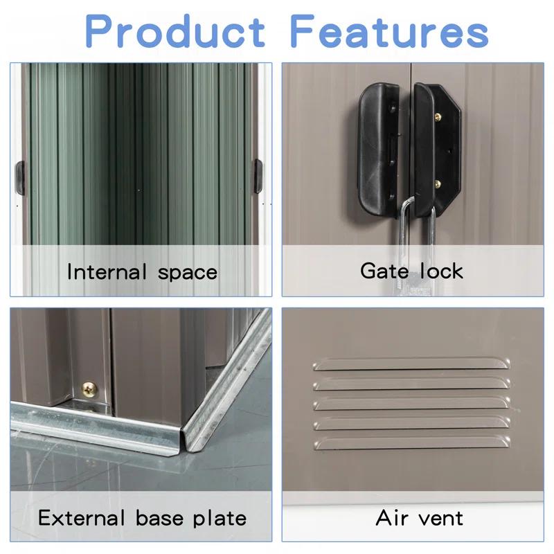 HONGHELEWANG 8Ft X 4Ft Outdoor Metal Storage Shed With Window And Metal Foundation,Gray | Wayfair