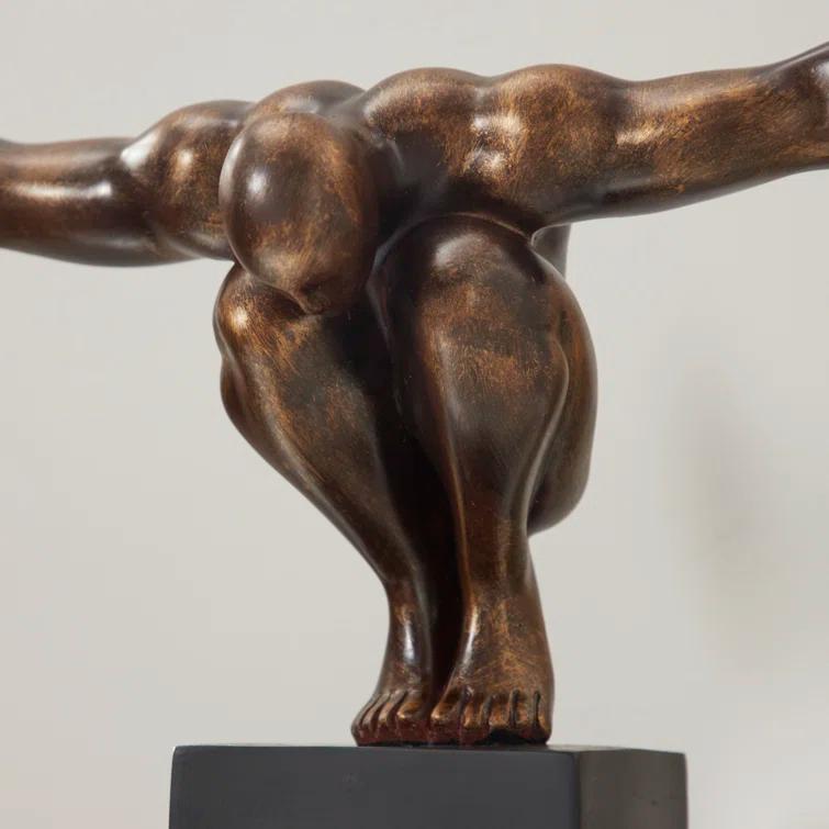 Red Barrel Studio® Cleophis Polystone Diver Decorative Bronze Sculpture with Black Base