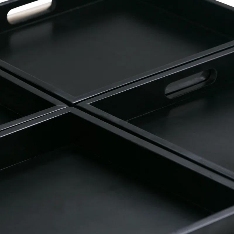 Simpli Home Avalon 35"W Upholstered Square Coffee Table Storage Ottoman with Flip-Over Trays