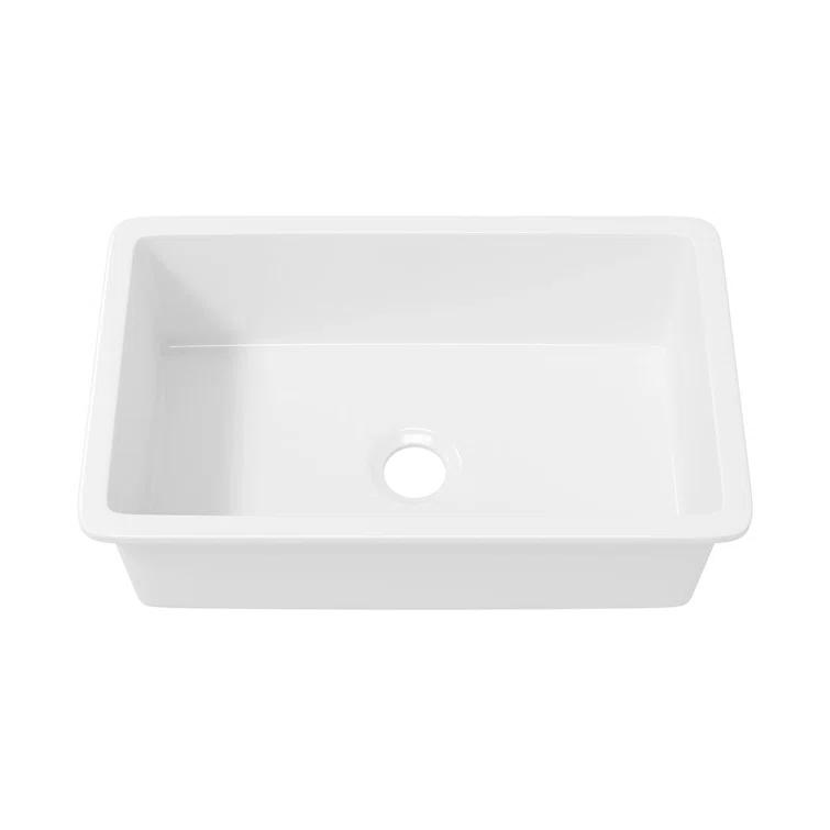 Eridanus Oslo 30" x 18" White Single Bowl Fireclay Undermount Kitchen Sink with Basket Strainer and Bottom Grid ERI-DS-164