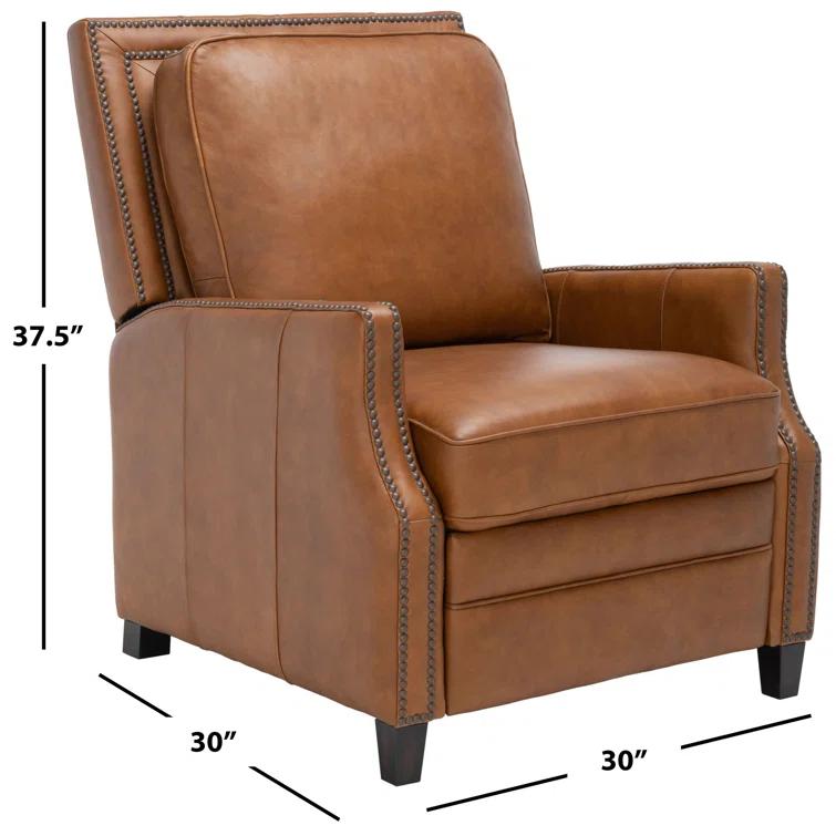 Safavieh  Couture Buddy Leather Nailhead Trim Recliner Dark Grey 30" W x 30" L x 37.5" H