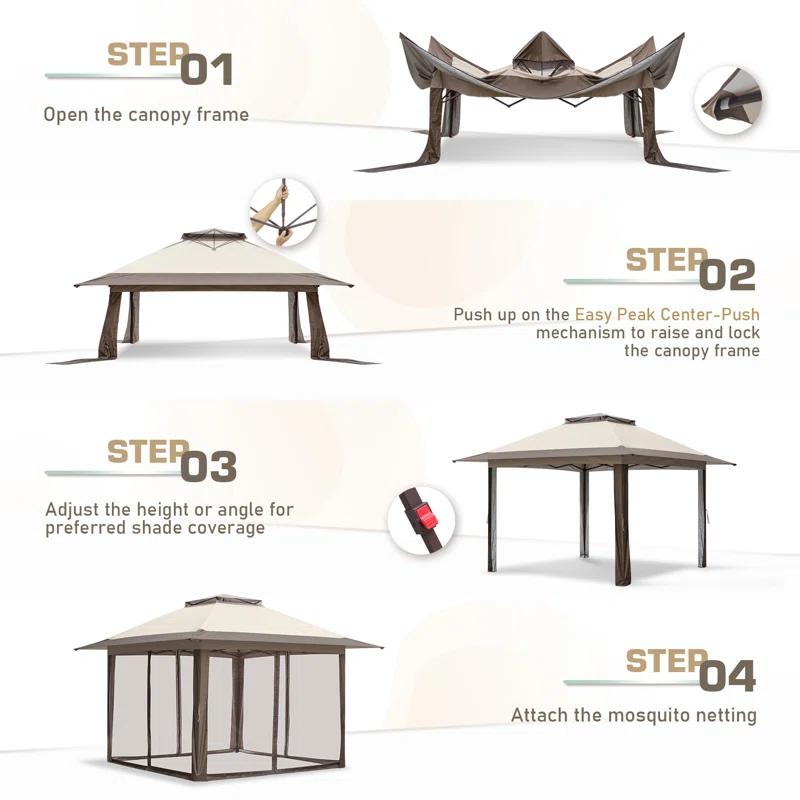 EAGLE PEAK Pop up Patio Gazebo 13 Ft. W x 13 Ft. D Metal Patio