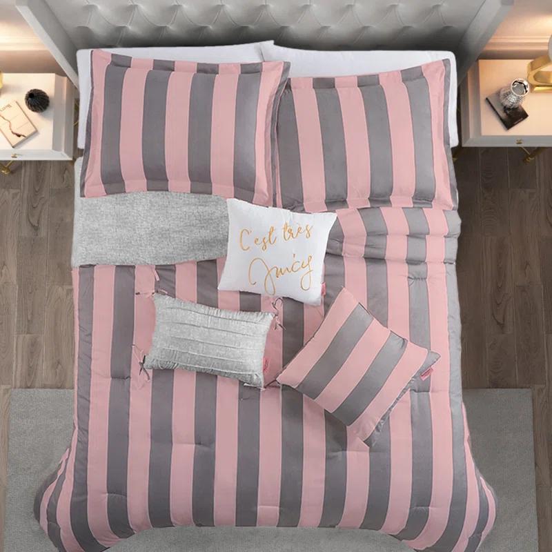 Juicy Couture Cabana Stripe Reversible Comforter Setswith Decorative Pillows