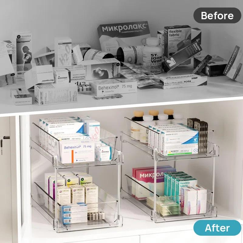Rakbon 2 Tier Clear Under Sink Organizers 4 Pack