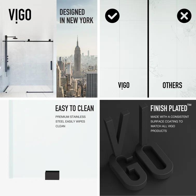 VIGO Elan 68-72" W x 76" H Sliding Frameless Shower Door with 3/8" Clear Glass VG6041MBCLSC7276