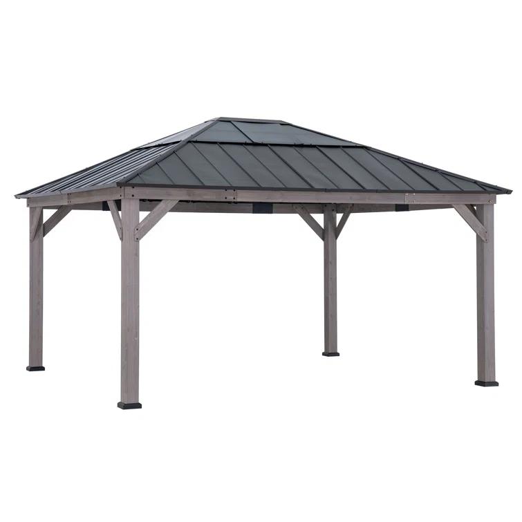 Sunjoy Sunjoy Hardtop Gazebo 13 x 15 ft. Standard Cedar Framed Wood Gazebo, Outdoor Patio Gazebo