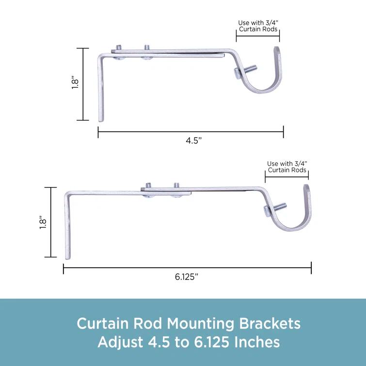 Kenney 3/4" Adjustable Brackets Curtain Rod Brackets