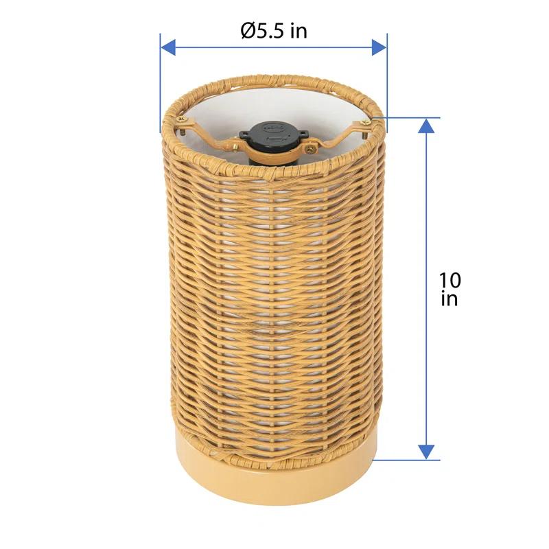 Kouboo All Weather Wicker Indoor/Outdoor Rechargeable LED Drum Table Lamp, Natural Color
