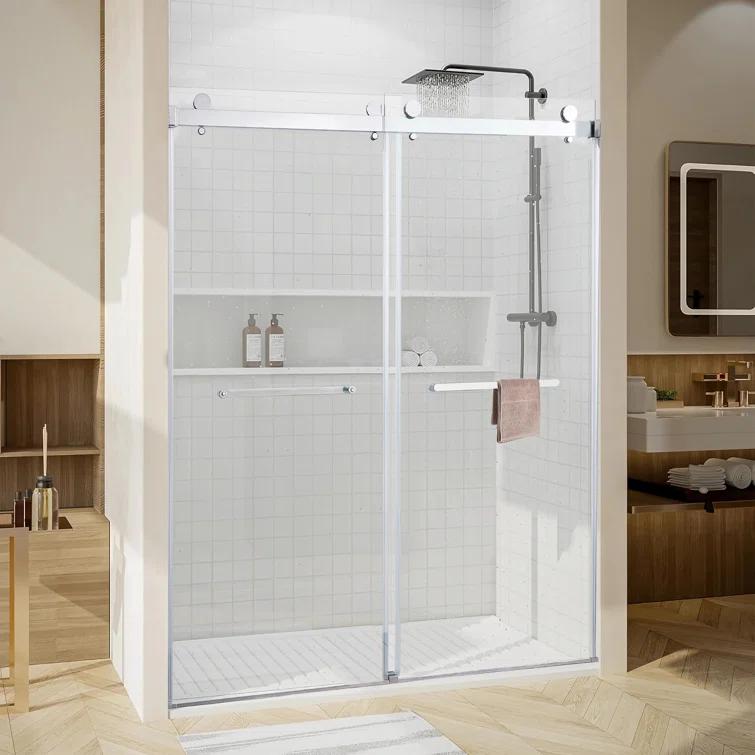 LAWRENCE 56-60"W X 75"H Frameless Double Sliding Shower Door, 304 Stainless Steel In Matte Black, 5/16" (8Mm) Thick SGCC Tempered Clear Glass. | Wayfair