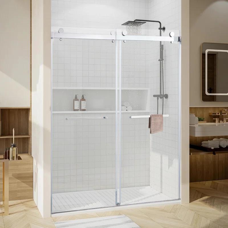 LAWRENCE 56-60"W X 75"H Frameless Double Sliding Shower Door, 304 Stainless Steel In Matte Black, 5/16" (8Mm) Thick SGCC Tempered Clear Glass. | Wayfair