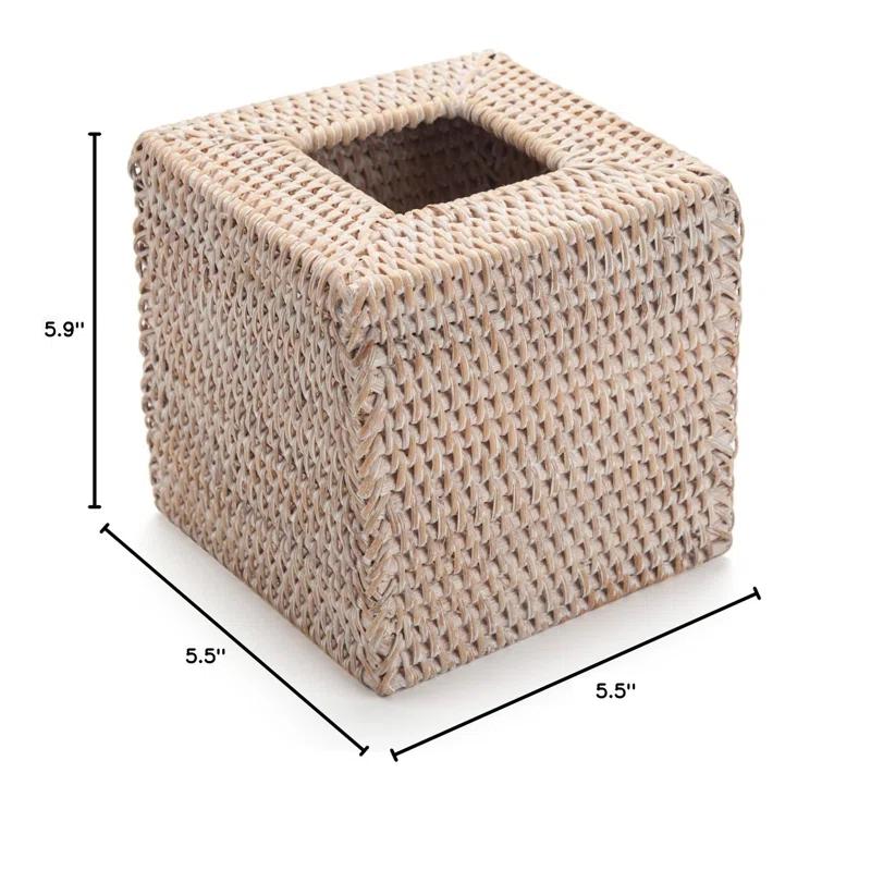 One Allium Way® Rattan Tissue Box Cover Natural Woven Facial Napkin Holder Square (White, 5.5X5.5X5.9 Inch)
