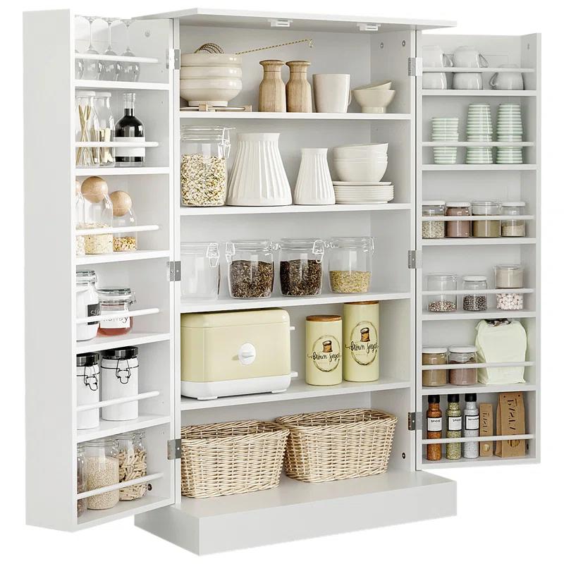 Latitude Run® HOMCOM 41" Modern Kitchen Pantry Freestanding Storage Cabinet With Double Doors Adjustable Shelves For Living Room - White