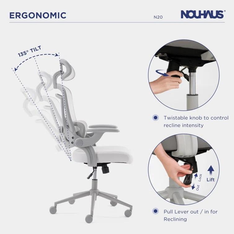 Nouhaus Inc Nouhaus Ergonomic Office Chair High Back Adjustable Lumbar Support Headrest and Armrest, Comfy Desk Chairs Swivel Computer Gaming Chair Tilt Function