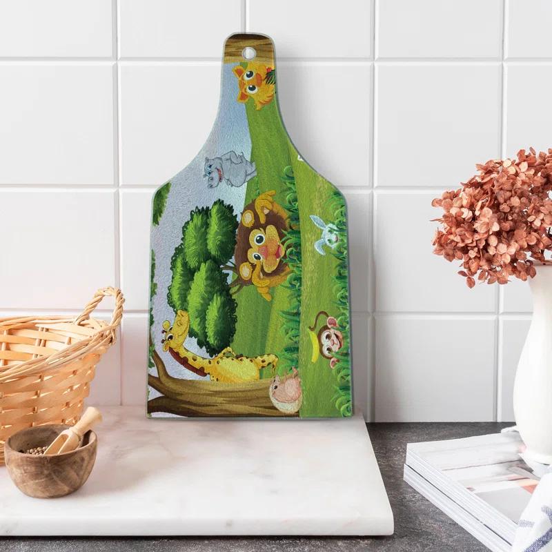 Ambesonne Zoo Tempered Glass Cutting Board Animals in Forest Savannah Art Multicolor