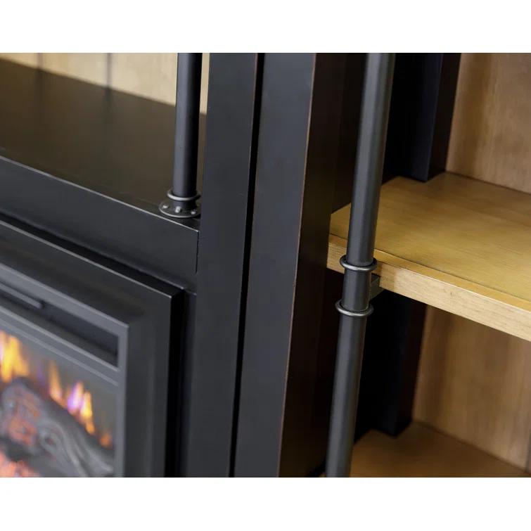 Birch Lane™ Frye Three 8' Tall Bookcase Wall With Fireplace and Ladder, Storage Organizer, Black