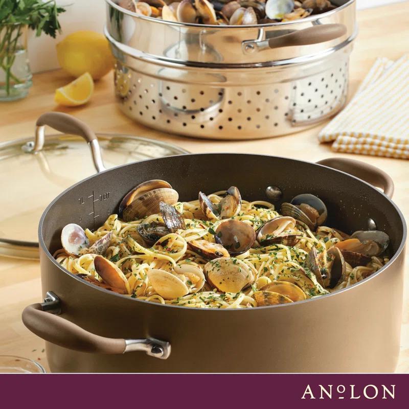 Anolon Anolon Advanced Home Hard Anodized Nonstick Wide Stockpot With Steamer Insert Set, 3-Piece,  8.5-Quart