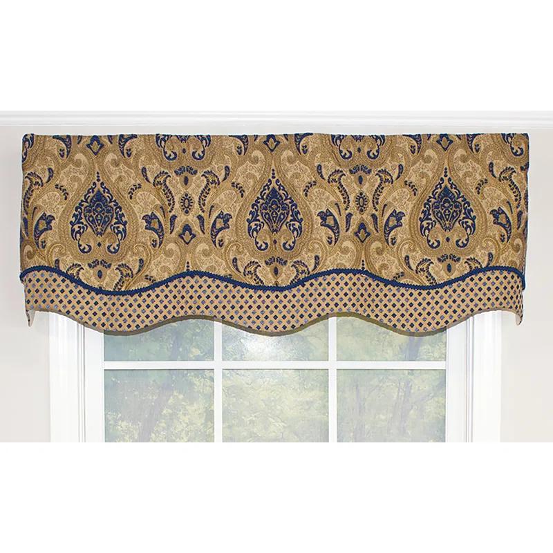 RLF Home Paisley Damask Cotton Blend Scalloped 51'' W Window Valance
