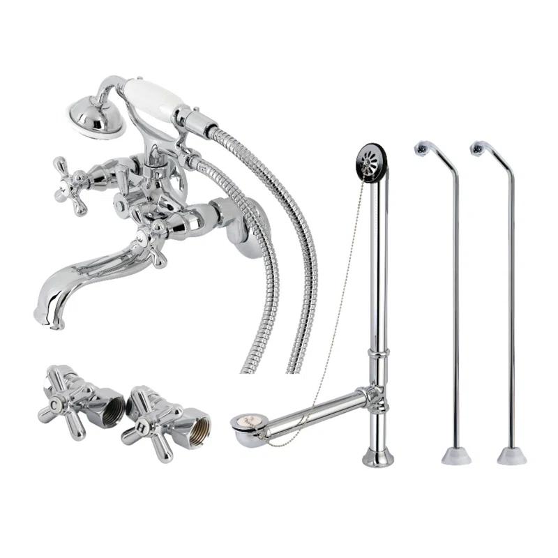 Kingston Brass Kingston Brass Vintage Three-Handle 2-Hole Tub Wall Mount Clawfoot Tub Faucet Package with Supply Line, Hand Shower and Tub Drain CCK225SBD