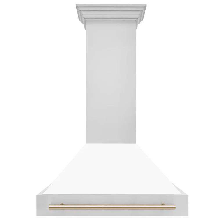 ZLINE Autograph Edition 36 in. Stainless Steel Range Hood W/ White Matte Shell & Champagne Bronze Handle