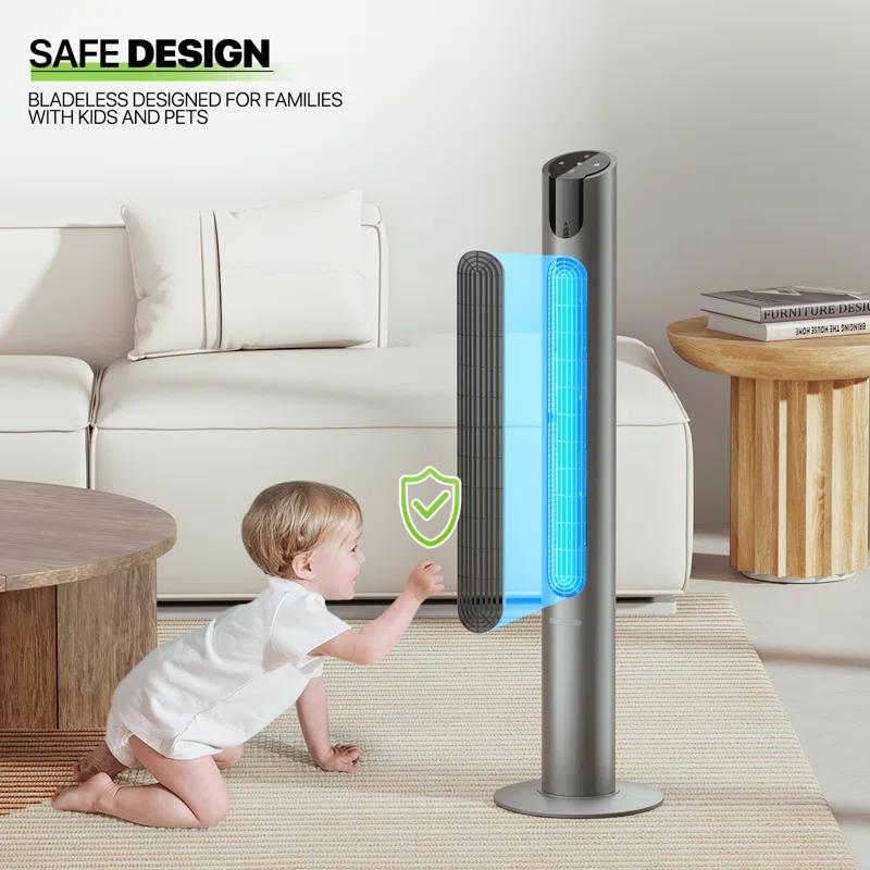 Bring Home Furniture 70° Oscillating Tower Fan with 8 Speed Settings 4 Modes LED Display Remote Control 12H Timer and Bladeless Design for Quiet Cooling in Bedroom or Home