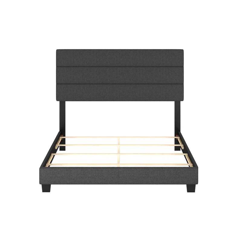 Boyd Sleep Ravenna Upholstered Linen Tri-Panel Channel Adjustable Height Headboard Platform Bed Frame