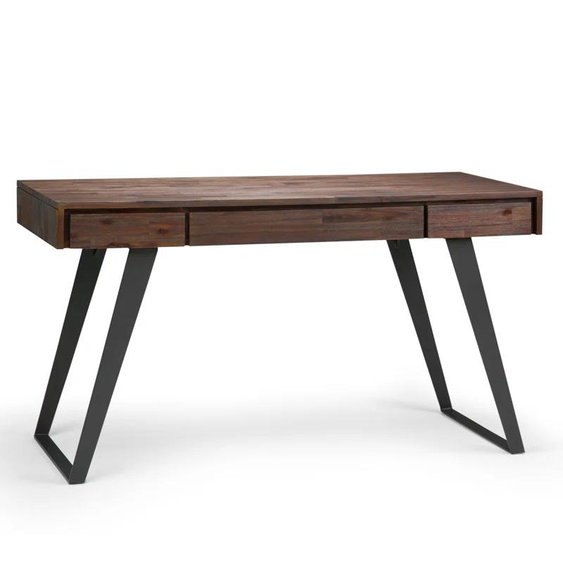 Simpli Home Lowry Solid Acacia Wood Desk, Industrial Style with Keyboard Tray and 2 Drawers