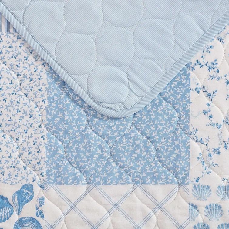 Laura Ashley Morning Glory Laura Ashley Coastal Patchwork Cotton Blue Quilt Set