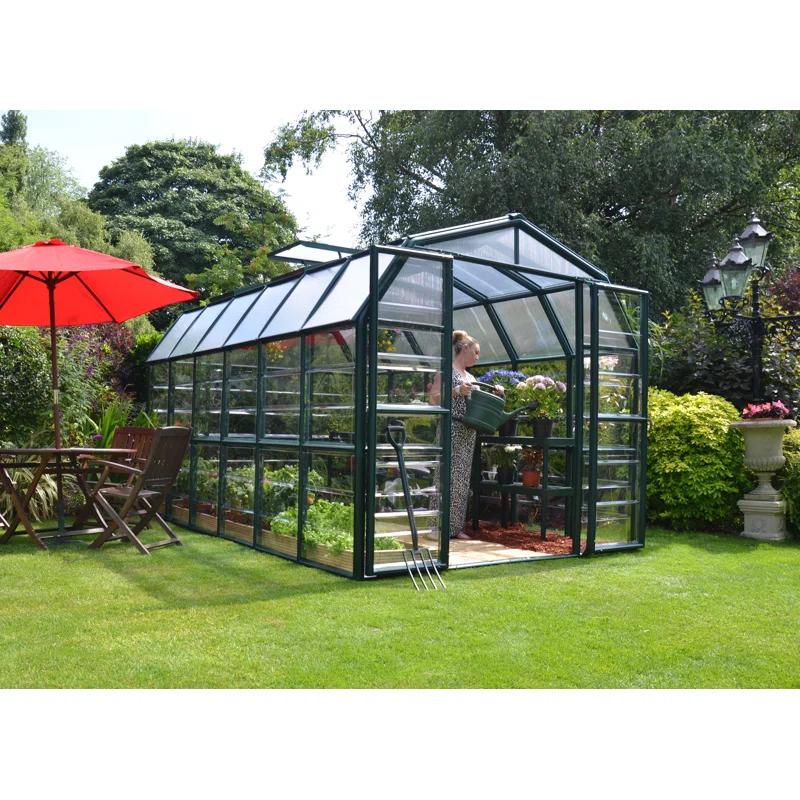 Canopia Palram - Canopia Grand Gardener 2 - 8' W x 12' D Walk-In Hobby Clear Polycarbonate Resin Frame Greenhouse Kit with Roof Vent and Base - Green