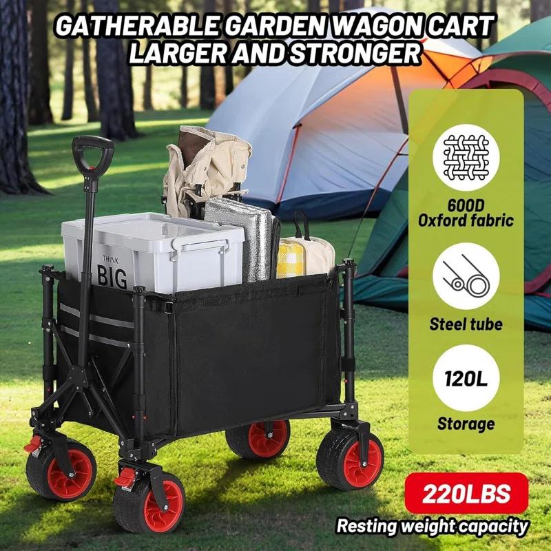 Zstar 220lb Capacity Folding Utility Cart, 360° Swivel Wheels