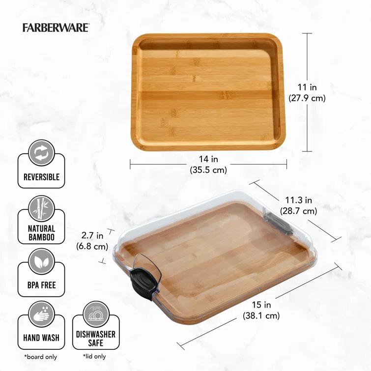 Farberware Farberware Build-A-Board 11 x 14 in. Bamboo Charcuterie Board With Locking Lid