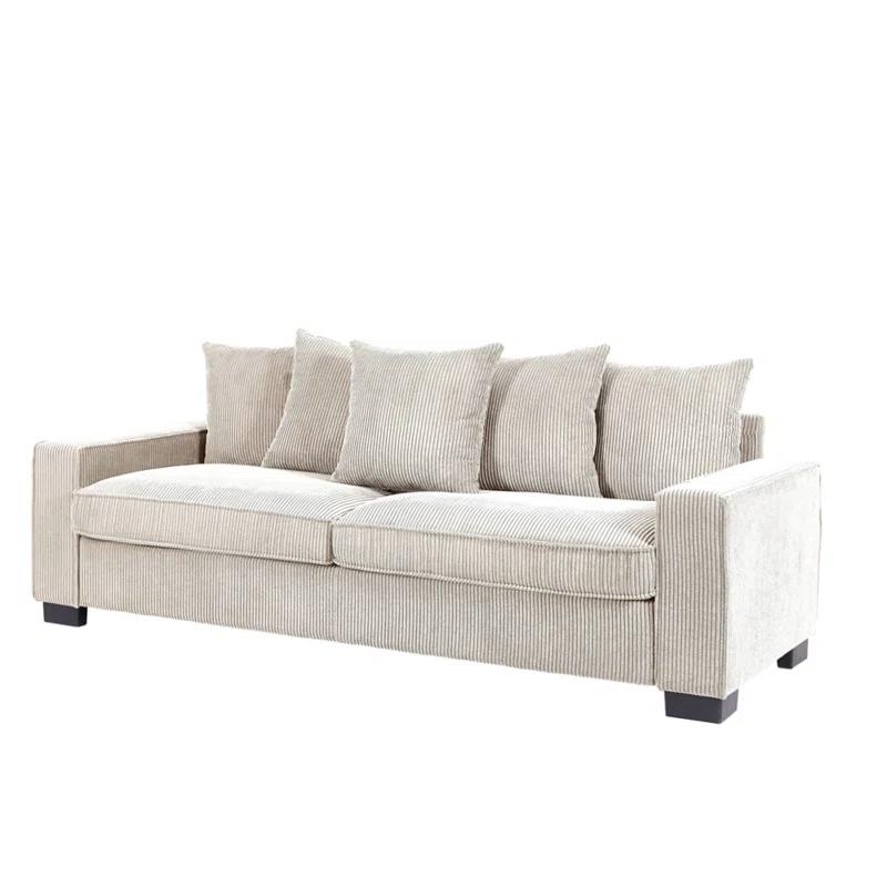 Latitude Run® 3 Seater Corduroy Sofa with 5 Matching Toss Pillows for Modern Living Room