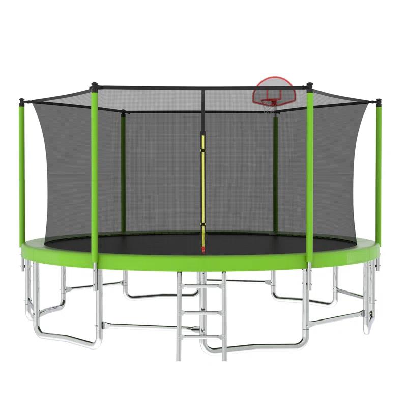 Ceballos 16FT Trampoline With Balance Bar  And  Basketball Hoop And Ball, ASTM Approved Reinforced Type Outdoor Trampoline With Enclosure Net
