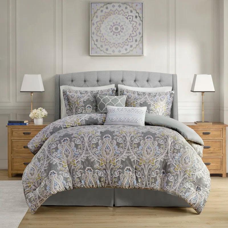 Harbor House Hallie Gray Traditional 6 Piece 100% Cotton Comforter Set