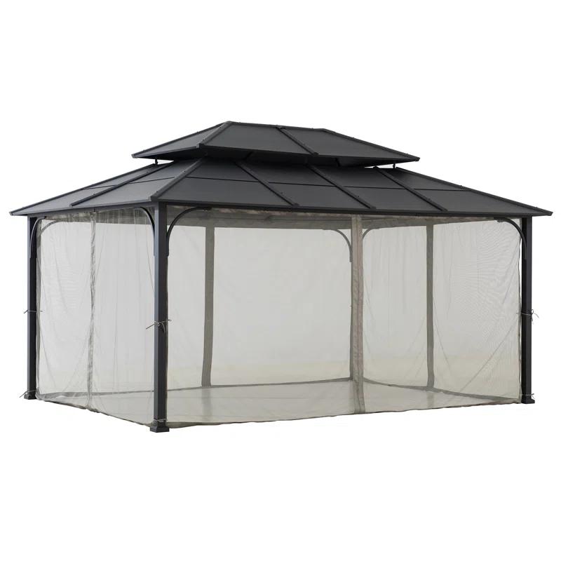 Sunjoy Sunjoy Hardtop Gazebo 12 x 16 ft. Outdoor Gazebo, Heavy Duty Steel Frame Gazebo, Double Tiered Metal Gazebo with Ceiling Hook and Removable Netting Sidewalls