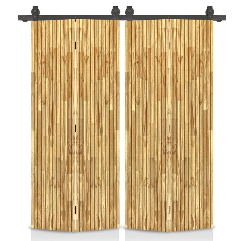 Calhome Japanese Series Stained Pine Wood Bi-Fold Barn Door with Sliding Hardware Kit