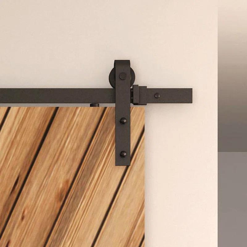 American Pro Decor Steel Sliding Rolling Barn Door Hardware Kit for Single Wood Doors with Routed Floor Guide