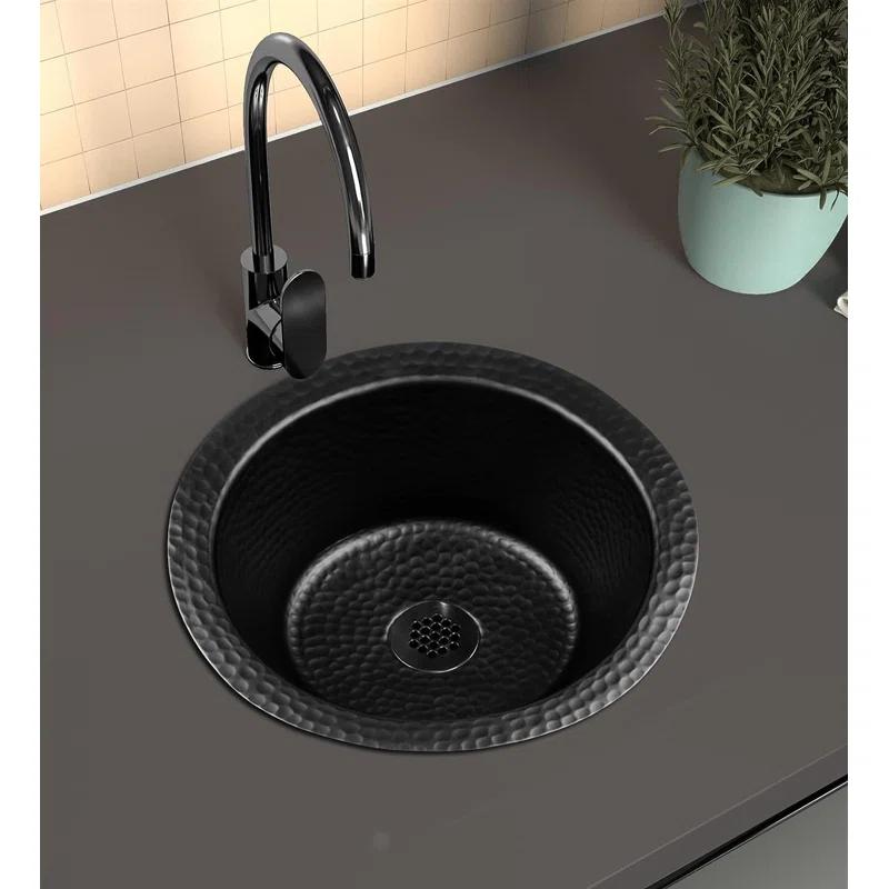 Monarch Abode 19196 Aluminum Hand Hammered Essex Dual Mount Single Bowl Bar Prep Sink 12", Black