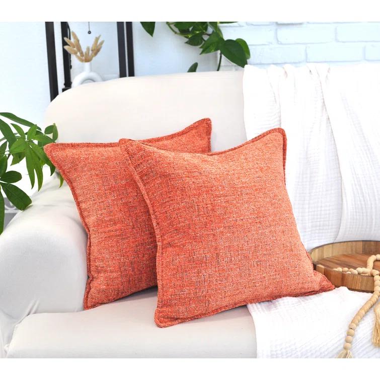 Oveesha Soft Chenille Throw Pillow Covers With Stitched Edge (Set of 2)